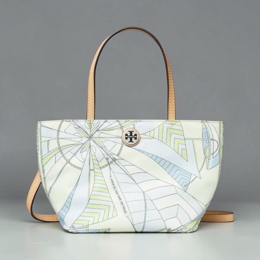 NWT‼️Tory Burch Nylon Printed Mini Tote 180304 Mint Sailboat Spiral $250